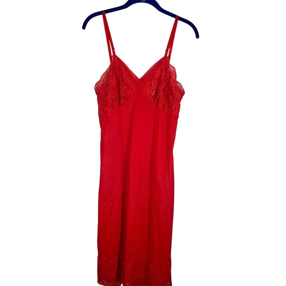 Vintage Floral Lace Lingerie Red 34 Feminine Romantic Silky Slip 50s Pin Up 60s